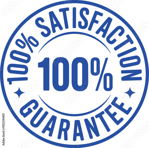 A blue 100 percent satisfaction guarantee seal on white