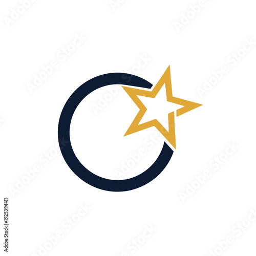 Modern Gold Star Intersecting Dark Blue Circle Logo Design Isolated on White Background