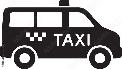 Urban taxi van silhouette for public transport, modern city commuting concept, clean minimal black vector illustration, isolated on white background.