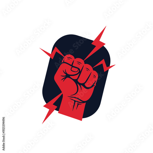 Powerful red fist icon radiating lightning bolts, symbolizing strength and resistance
