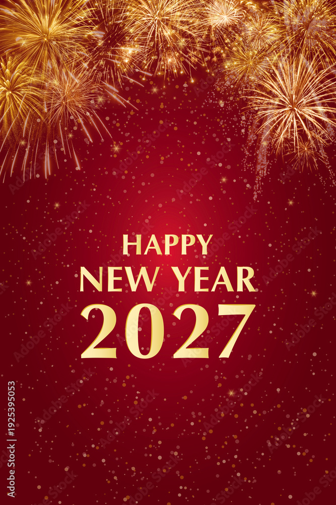 Fototapeta premium Greeting card Happy New Year 2027 Holiday with firework