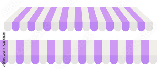 Purple and white striped shop awning. Vector illustration of a store or market canopy isolated on transparent background
