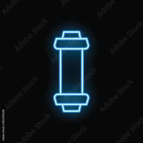 Blue neon light glowing on black brick wall depicting a fire hydrant for fireman equipment