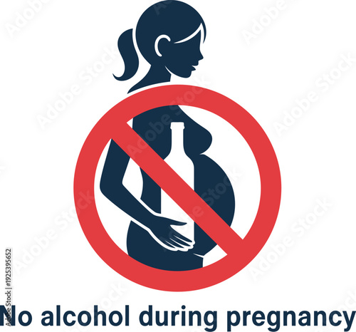 Pregnant woman silhouette with crossed-out alcohol bottle signifies.