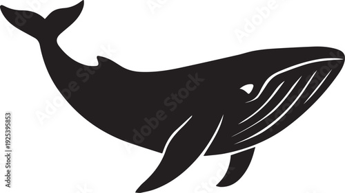 Minimalist black silhouette illustration of a whale swimming