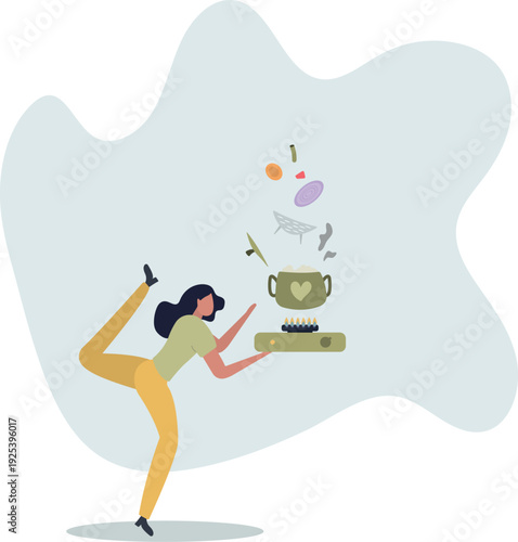 A female character prepares a Mexican steamed concoction. Healthy eating concept.