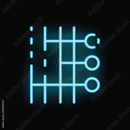 Blue neon icon of an audio control panel, representing sound mixing and editing capabilities