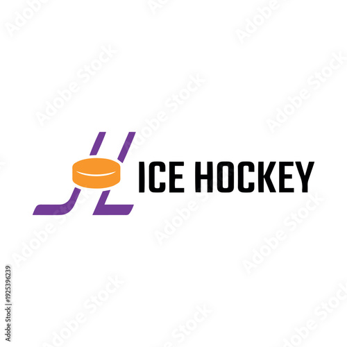 Canvas Print Minimal Ice Hockey Puck and Stick Logo Vector