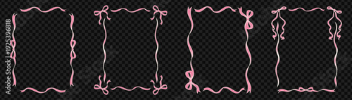 Frame border coquette with ribbon bow lace for valentine pink background. Wedding birthday shape with frame vintage doodle for day rectangle gift. Pretty square frame with girly ribbon wavy.