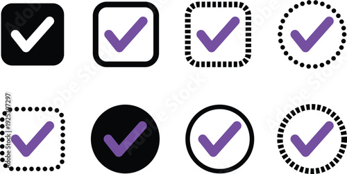 Check Mark Icons Set Approval and Validation Symbols in Various Outline Styles