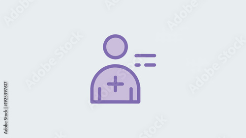 Simple purple line icon of a person talking with a medical cross on their chest