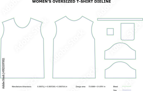 A technical drawing of a round neck black t-shirt dieline template