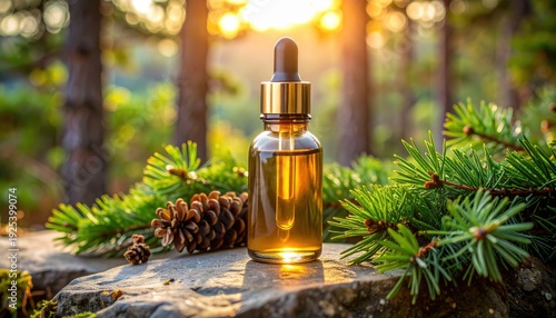 FlyPro Firefly Aromatic Perfume Oil Bottle with Dropper on Natural Stone Slab Amidst Pine Needles