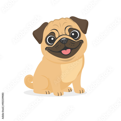 Cute Pug Dog Cartoon Illustration Isolated on white Background