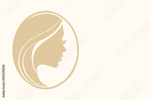 Luxury beauty salon logo with elegant woman profile in oval emblem. Minimal feminine branding design ideal for spa, skincare and cosmetic business