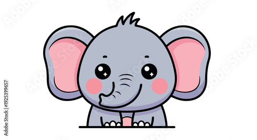 A cute cartoon elephant with pink ears and rosy cheeks peeking over a line on a white background.
