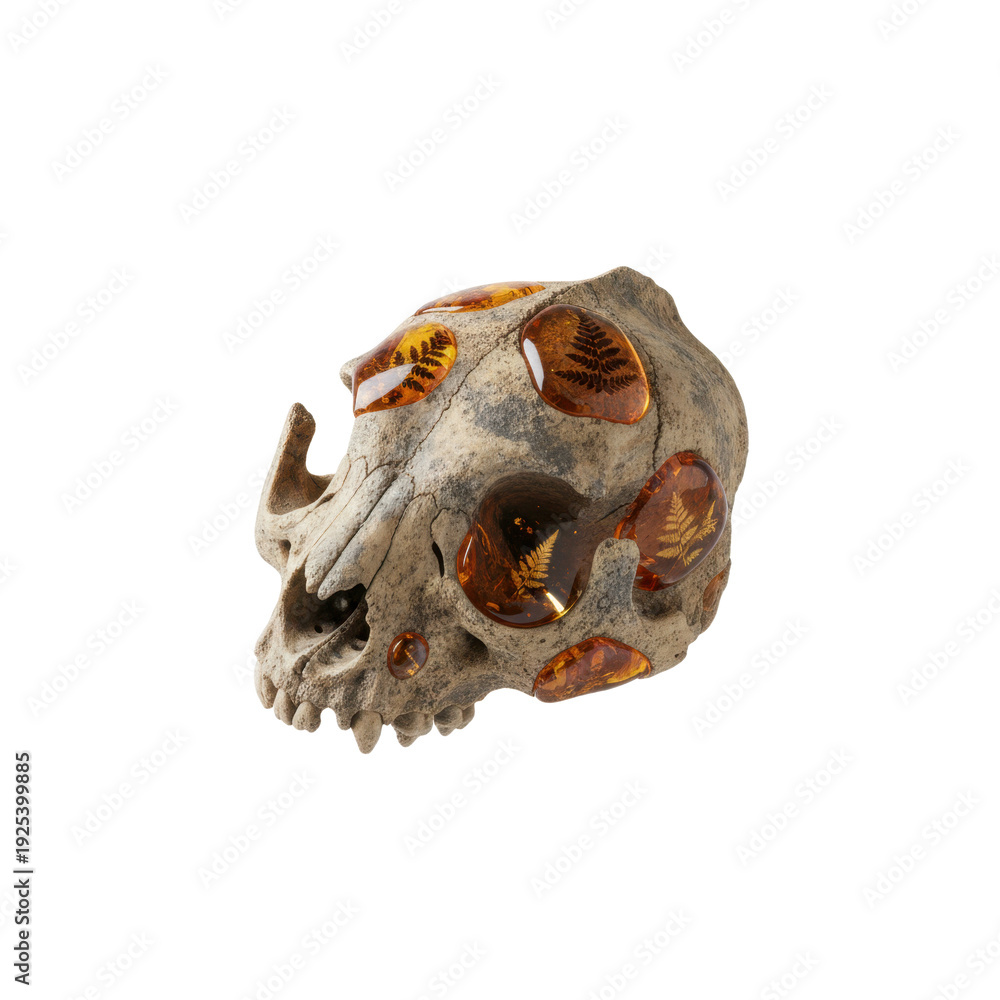 Fototapeta premium Animal Skull with Embedded Amber Stones
