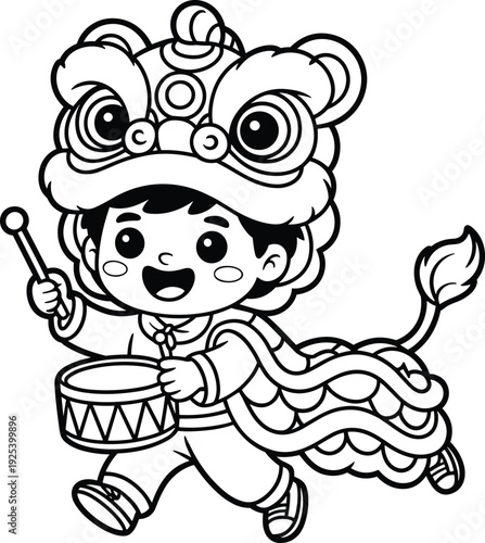 cute-boy-lion-dance-coloring-page