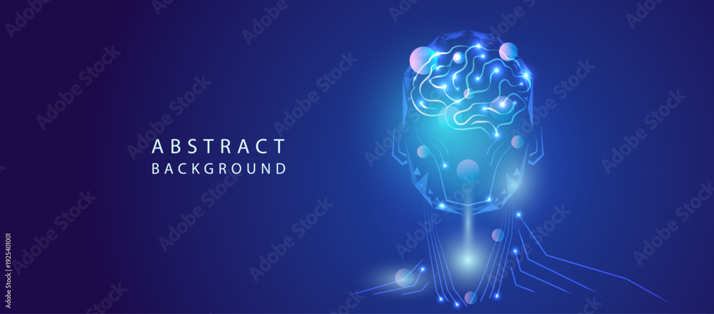 Obraz premium High-tech artificial intelligence brain visualization with glowing neural network connections and digital data flow on a dark futuristic background.