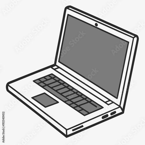 Gray Screen Laptop Illustration with Keyboard and Trackpad on White Background