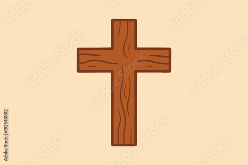Flat vector illustration of a simple wooden cross centered on a plain background