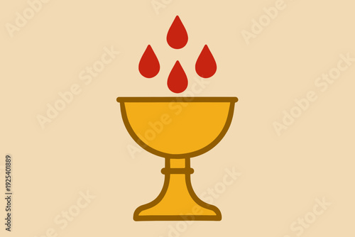Flat vector illustration of a chalice with drops of blood falling into it