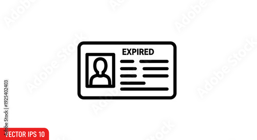 Expired ID Card Icon, Identity Document with Expired Stamp, Vector Illustration