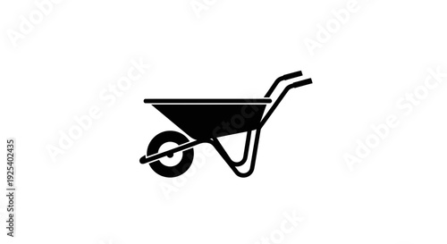 Black Silhouette of a Wheelbarrow on a White Background