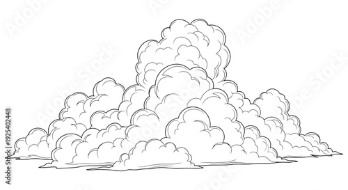 Cumulonimbus Cloud Drawing, Fluffy White Cloudscape, Sketchy Sky Illustration