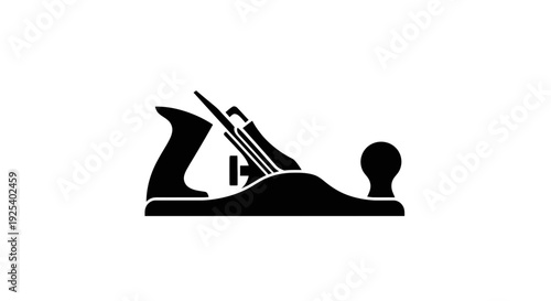 Black silhouette of a woodworking hand plane tool on a white background