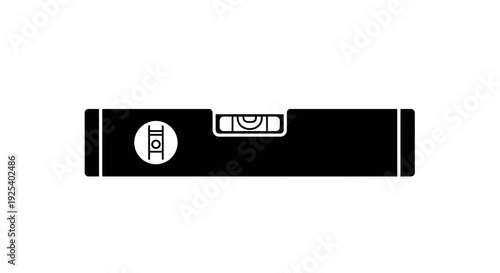 Black spirit level tool icon, isolated on white background. Symbol of construction, measurement, and accuracy.