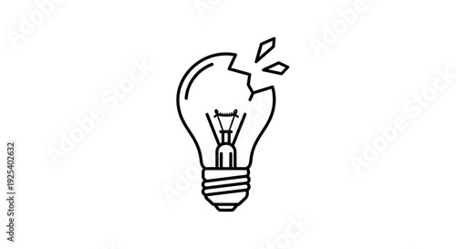 Broken Light Bulb Icon, Symbol of Failed Idea, Burnout, or Lack of Inspiration