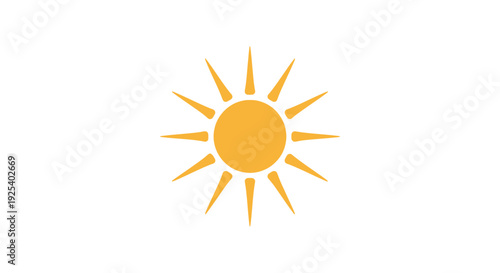 Bright Yellow Sun Icon with Sharp Rays on White Background