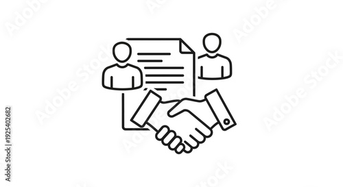 Business Partnership Agreement Icon: Handshake, Contract, and People Icons