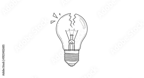 Broken Light Bulb Idea Symbol, Cracked Glass Bulb, Concept of Failure or Bad Idea