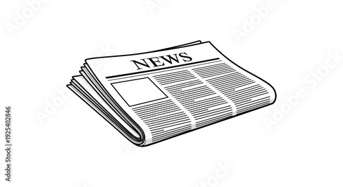 Black and White Illustration of a Folded Newspaper with the Word NEWS on Top