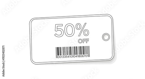 50% Off Discount Coupon with Barcode, Sale Tag