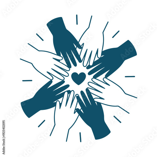 A group of hands coming together in unity and support