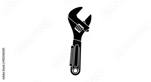 Adjustable Wrench Silhouette - Black and White Icon of a Plumbing Tool
