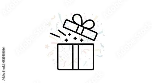 Surprise Gift Box Icon with Confetti Explosion, Celebration and Surprise Concept
