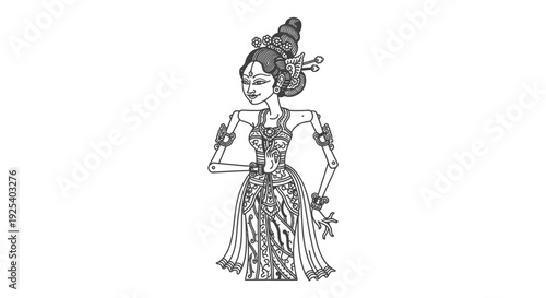 Traditional Indonesian Wayang Kulit Shadow Puppet Woman Character