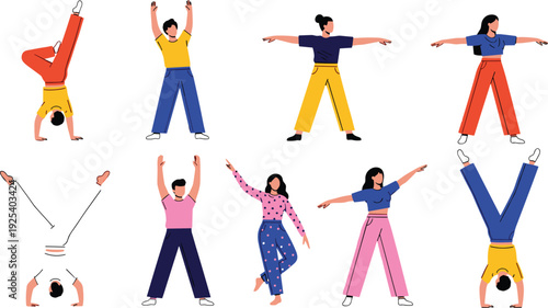 People Exercising Vector Set with Stretching, Yoga and Fitness Workout Poses Isolated Flat Character Collection