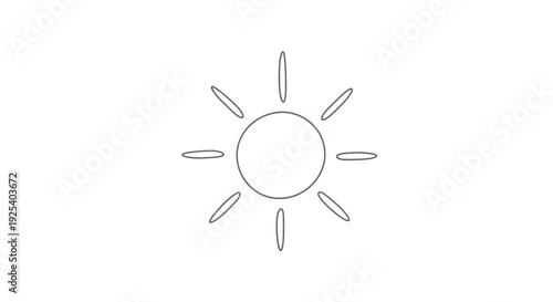 Minimalist Sun Icon, Simple Line Art Drawing of Bright Sunlight, Graphic Element