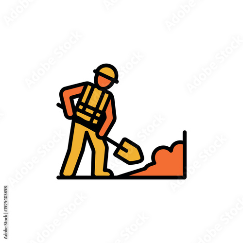 A construction worker digging with a shovel on a site