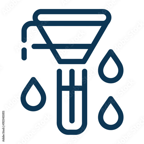 A funnel pouring liquid into a test tube with droplets