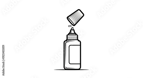 Open Glue Bottle with Cap Floating Above, Vector Illustration