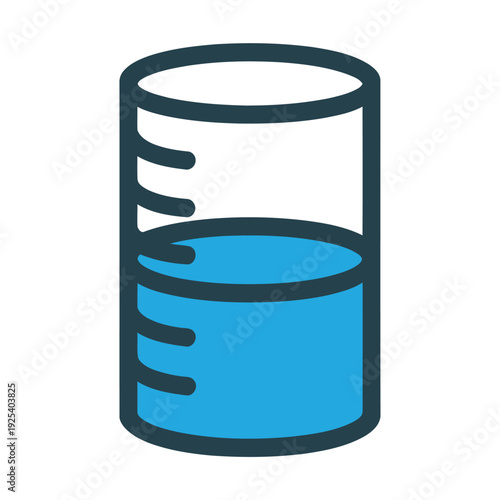 A measuring cylinder with blue liquid on a white background
