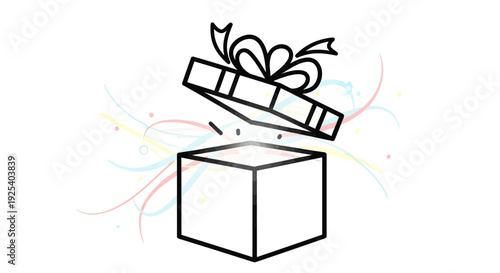 Open Gift Box with Colorful Swirls and Sparkles - Surprise Concept