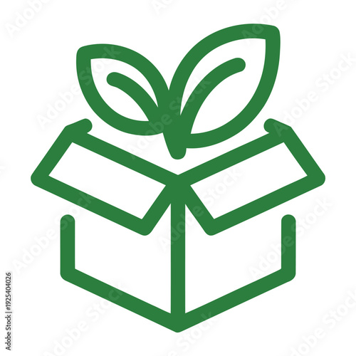 A green icon of a box with a leaf growing out of it