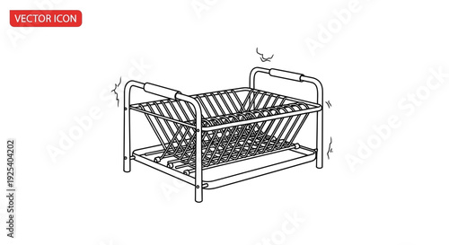 Hand-drawn illustration of a metal dish drying rack with handles